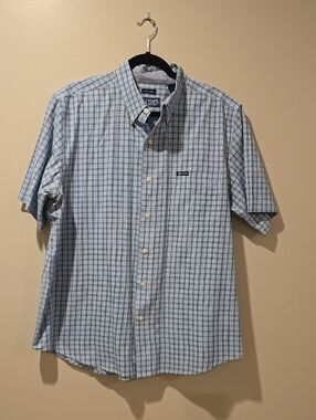 Chaps Men’s Short-Sleeve Button-Down Plaid Shirt - Light Blue & White